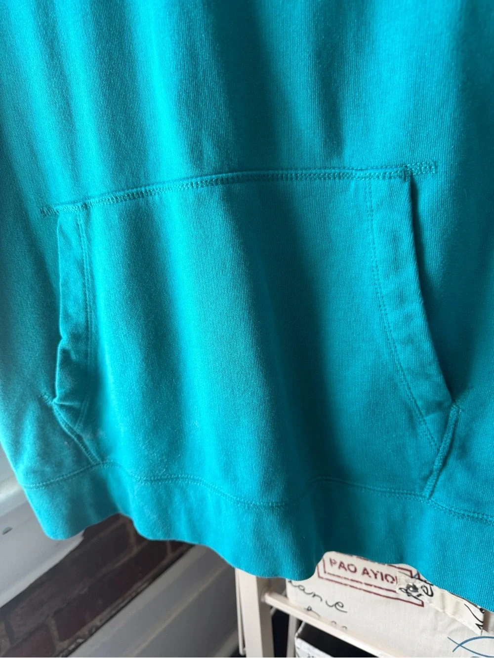 American Eagle Teal Embroidered Logo Short-Sleeve Hoodie